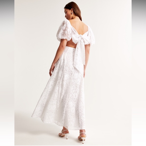 Abercrombie Lace Drama Puff Sleeve Cutout Maxi Dress L Petite - Picture 3 of 12